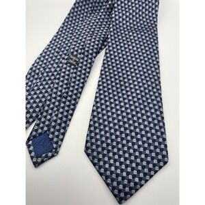 Thomas Pink London Mens Silk Tie Blue Grey Geometric Honeycomb Handmade England